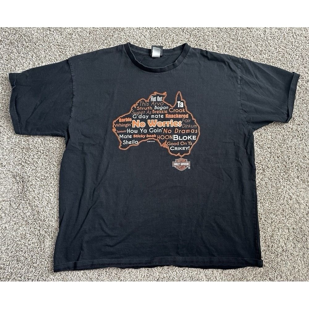 Harley Davidson Australia Black Map Greetings T-Shirt Men's Size 2XL